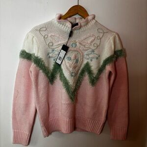 Marc Jacobs Rare Pink and Cream Embroidered Turtleneck Sweater size XS